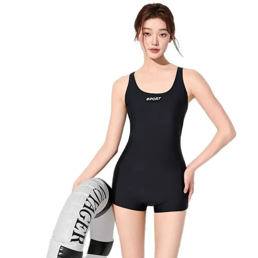 Traje de baño de una pieza de esquina plana resistente al cloro con almohadilla en el pecho traje de baño adelgazante diseño conservador de talla grande - imagen 4