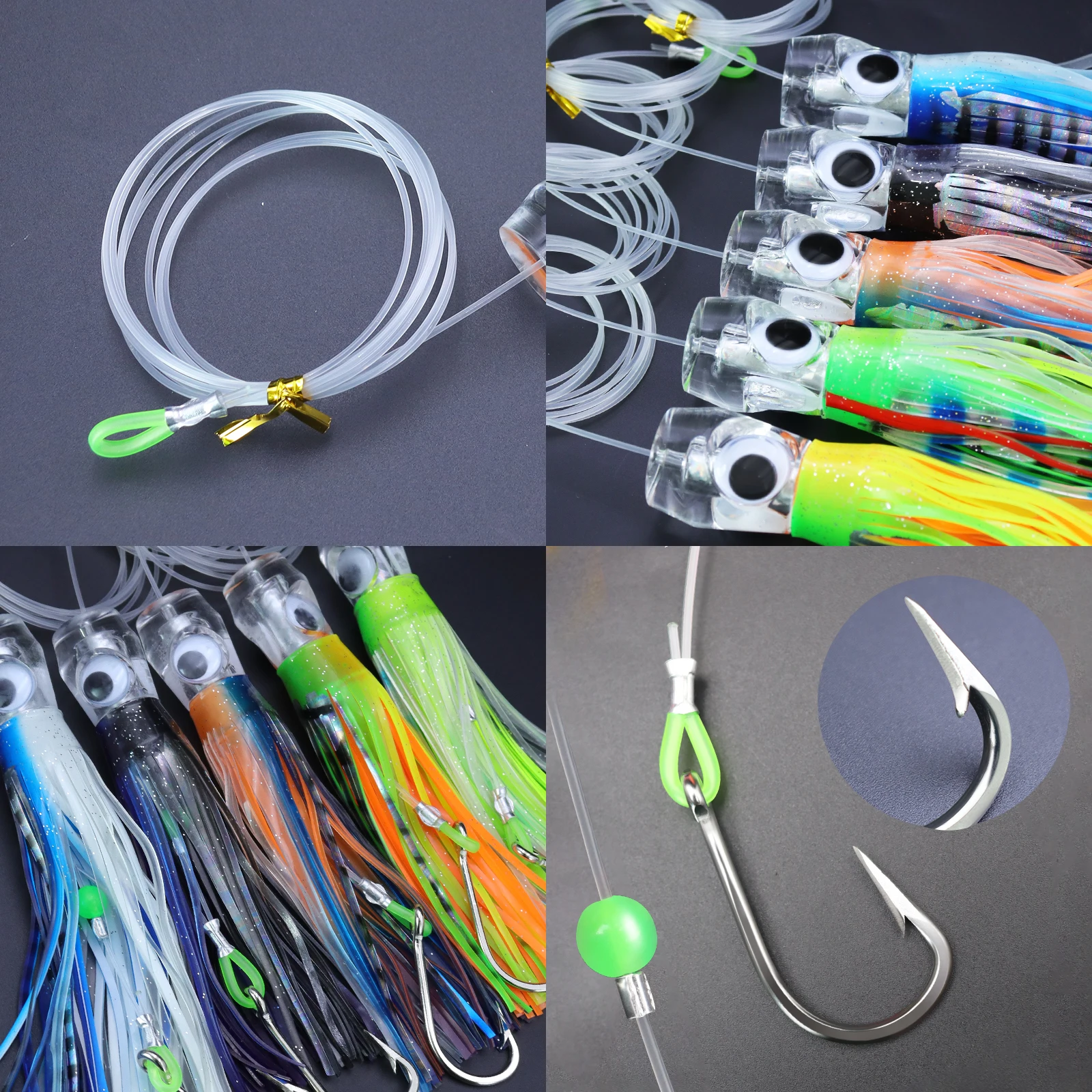 ZYZ 1 pieza de aparejos de atún con falda en alta mar, señuelo de curricán de gran juego, 15cm/22cm, anzuelos de cuerda para pesca en el mar, aparejos de cebo de pesca en barco - imagen 5