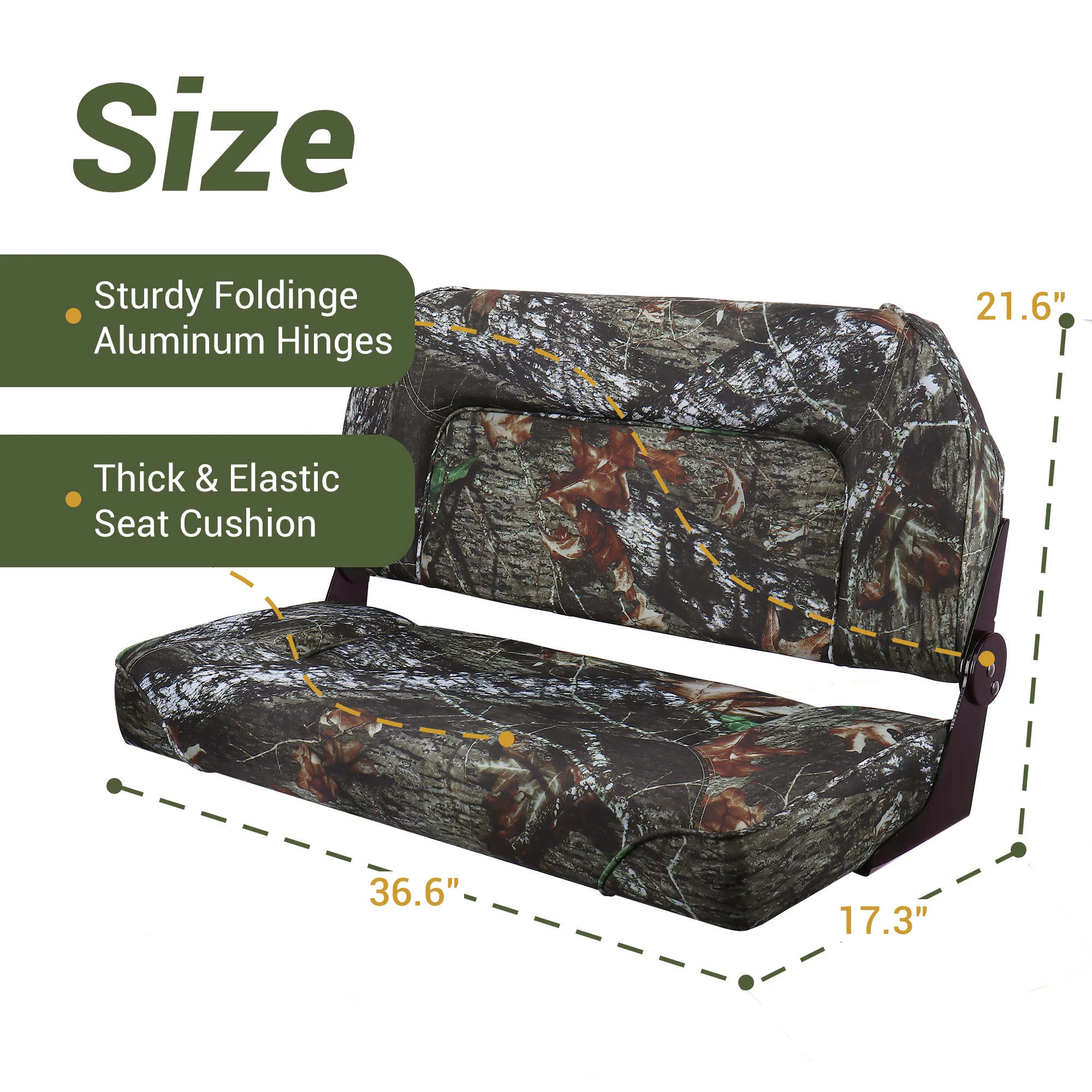 Asiento de banco para barco, asiento de barco plegable doble con respaldo bajo, asiento para barco de pesca Bass Jon (camuflaje) - imagen 4