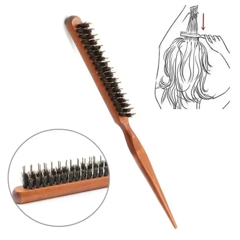 Nuevo peine de línea delgada de madera con cerdas de jabalí, cepillos para el cabello para salón, extensión de cepillo para el cabello, herramientas de estilismo de peluquería DIY - imagen 2
