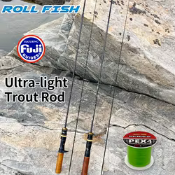 ROLLFISH-caña de pescar para trucha, ultraligera, portátil, de fibra de carbono, UL, guías Fuji + hilo de pescar de 100m/109yds