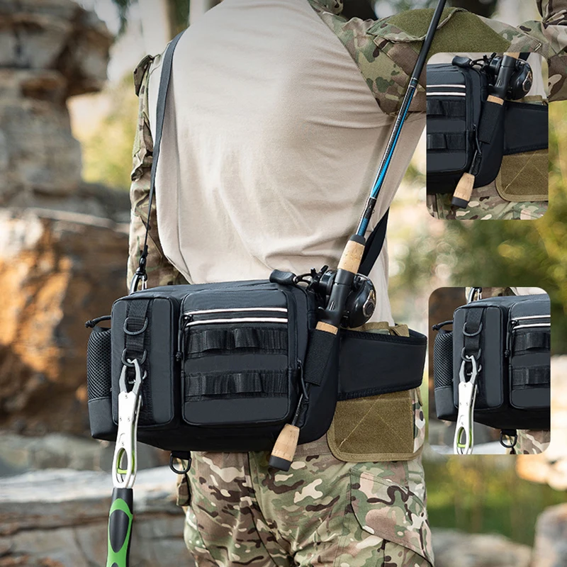 Bolsa de pecho táctica Luya para pesca, bolsas de cintura Molle de camuflaje grandes, equipo de senderismo al aire libre, paquete de almacenamiento portátil, bolsa de aparejo de caña EDC - imagen 4