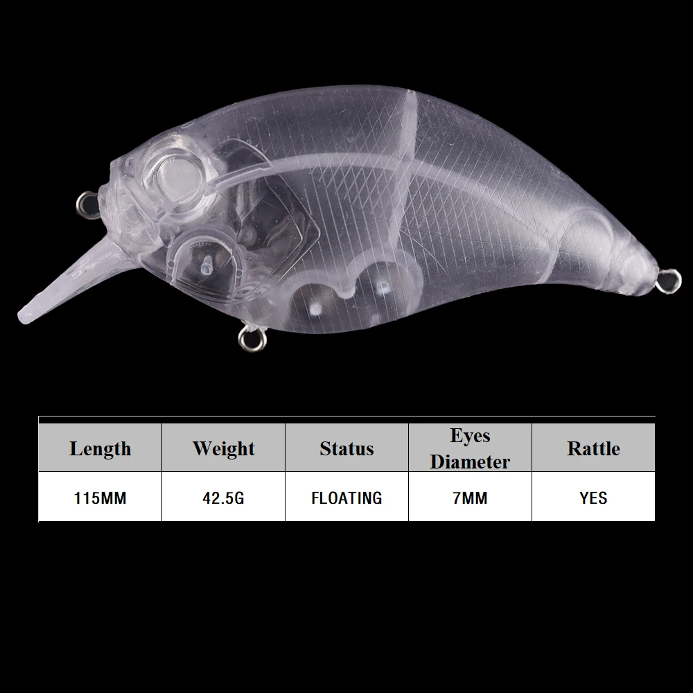 Chan'sHuang, 10 Uds., cebo en blanco sin pintar, 11,5 cm, 42,3g, sonajero flotante, Crankbait para niño grande, señuelo de pesca Artificial hecho a mano - imagen 2