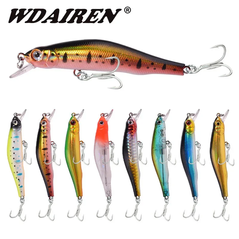 1 unidad, cebo de pesca minnow, 9 cm, 9 g, wobbler de hundimiento lento para curricán, cebo duro artificial de plástico con anzuelos para la pesca de la lubina y el lucio, Señuelos - imagen 2