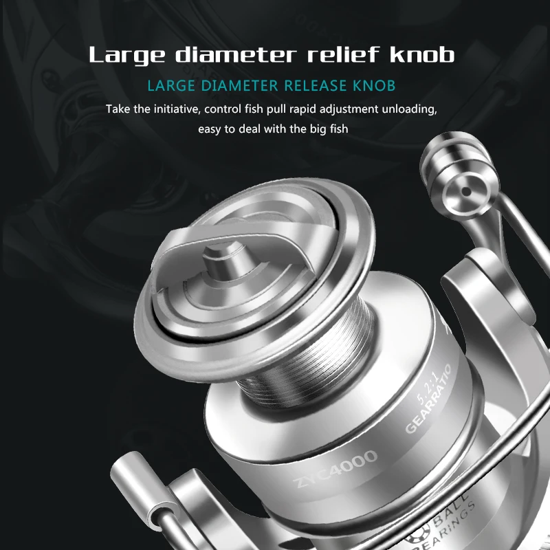 Huidiao-carrete de pesca giratorio de cuerpo de alta resistencia, arrastre máximo de arandela para pesca de carpa en el mar, relación de engranaje 5,2: 1, alta velocidad, 8KG - imagen 2