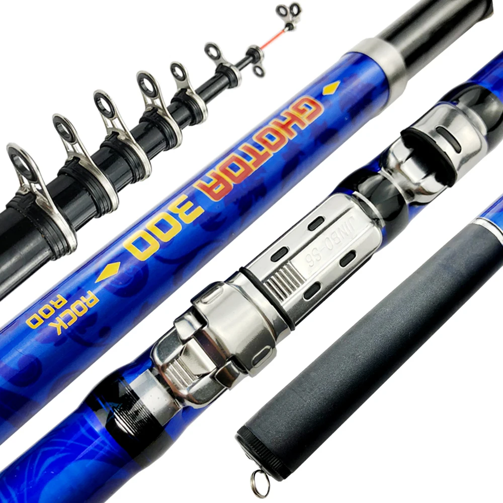 GHOTDA-cañas de pescar giratorias telescópicas de fibra de carbono, caña de pescar de roca azul de 1,5 m-3m, bote de estanque de reserva/Roca/poste de pesca de playa - imagen 3
