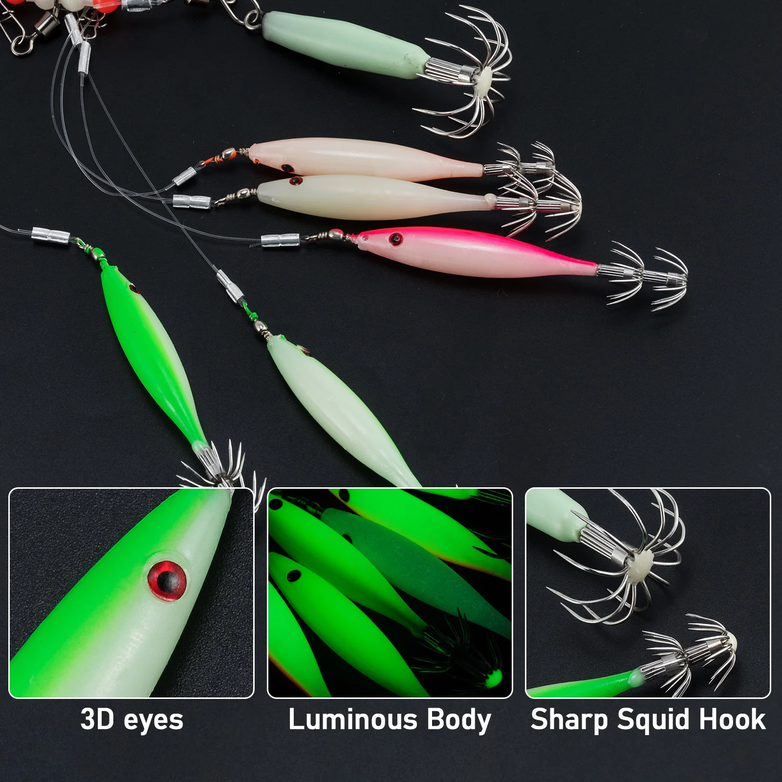 Señuelo luminoso para pesca de camarones, anzuelo giratorio de 5/6 piezas, sepia, pulpo, calamar, agua salada - imagen 2