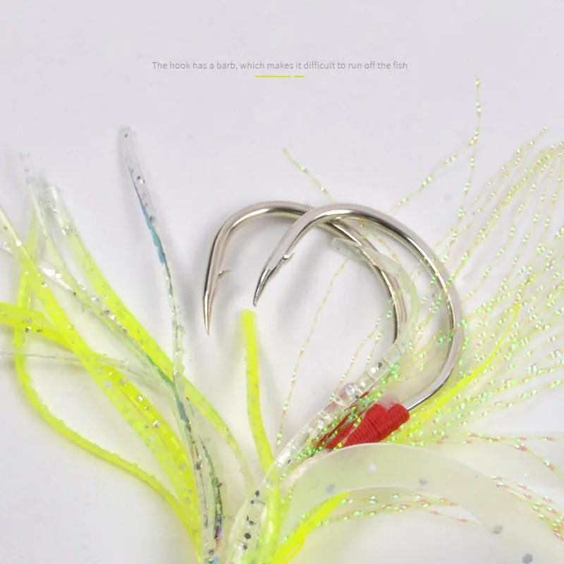 Anzuelo de pesca Jigging 8064 2/0, anzuelos de doble asistencia de acero con alto contenido de carbono, calamar brillante para agua salada - imagen 5