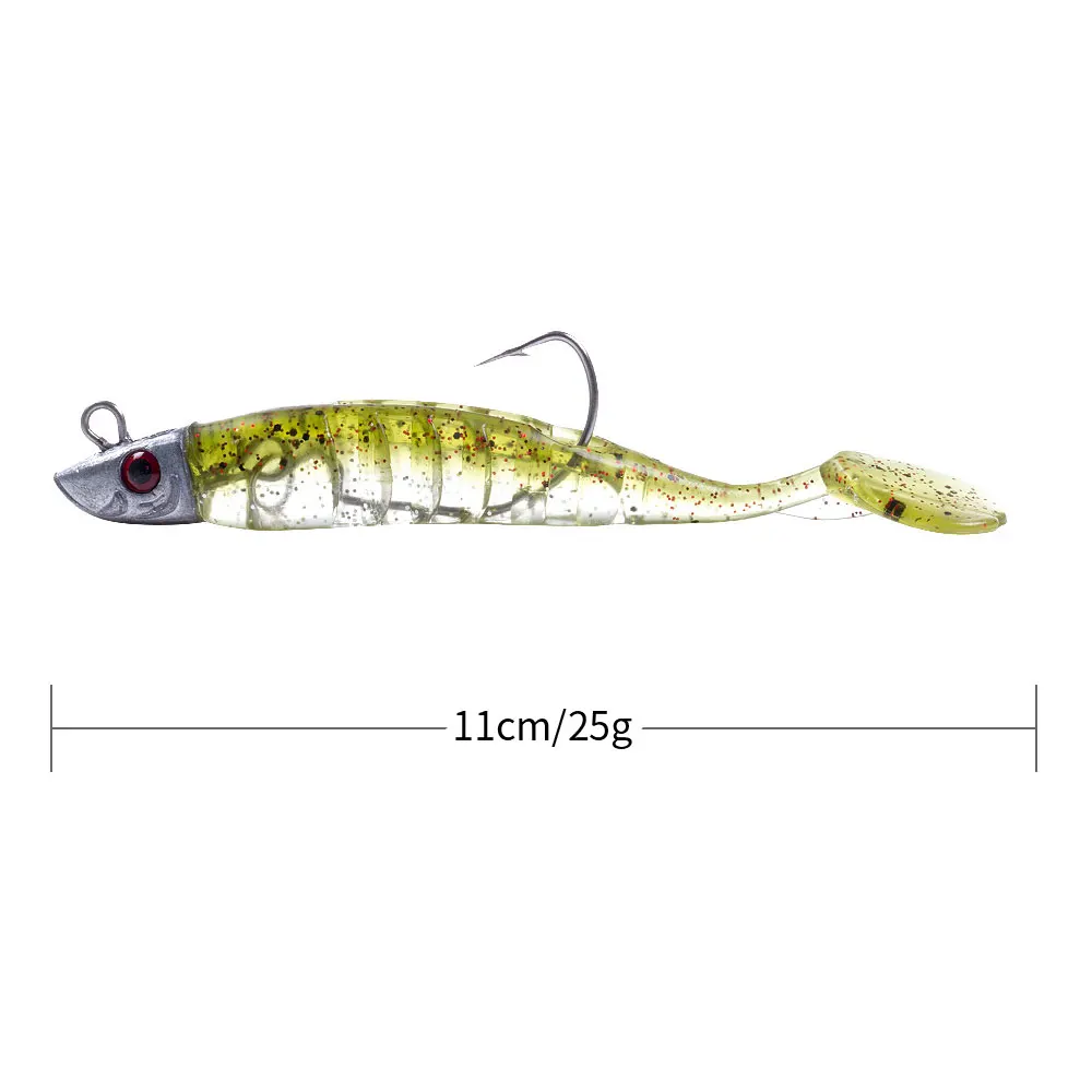 Kit de caja de 5 uds., cebo de silicona suave con cabeza de Jigging, Wobblers, 9cm, 15g, 11cm, 25g, Señuelos blandos para pesca en el mar, Swimbait Peche para lubina, Lucio Leurre - imagen 5