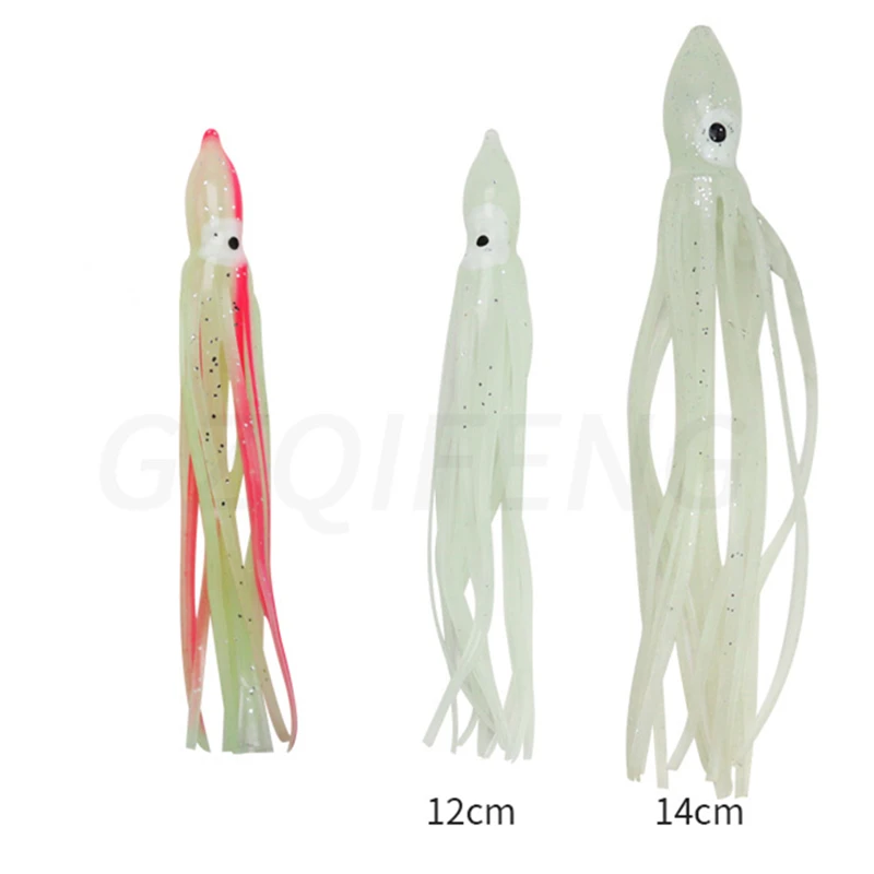 ZYZ señuelo de pesca suave, cebo luminoso de pulpo, faldas, mar, calamar, Fakebait, barco, aparejos de señuelo de atún, 12/14CM - imagen 5