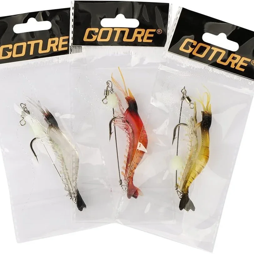 Goture-SEÑUELOS de silicona para pesca de camarones, cebo blando para agua dulce, agua salada, trucha, lubina, carpa, luminoso, Aitigis, 3 piezas - imagen 5