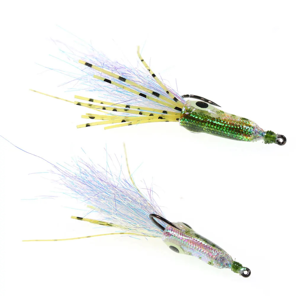 Bimoo 6 piezas # 4 ojos de pez luminosos 3D, calamar de agua salada, mosca Flashabou, oropel, cola, Streamer, Tarpon, lubina, pargo, atún, señuelo de pesca de mar - imagen 3