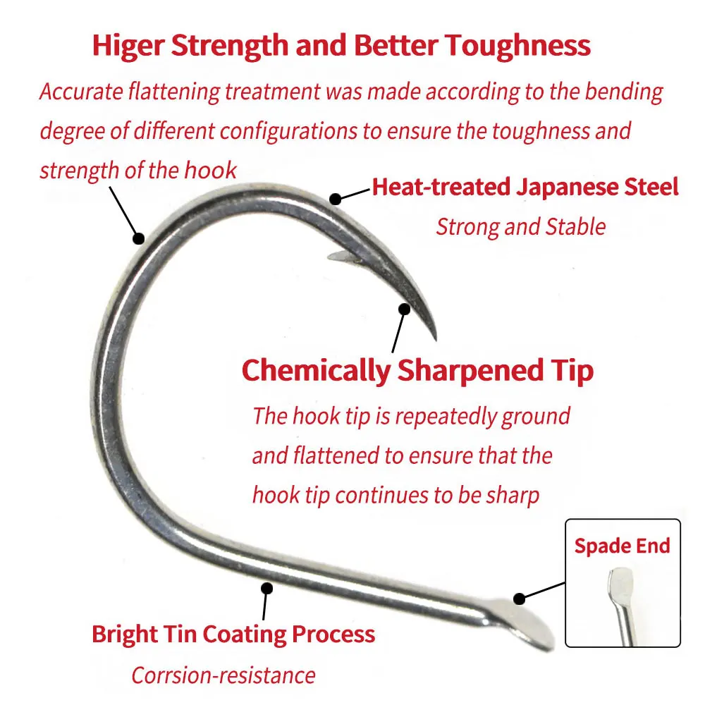 Elllv 100 Uds mango de pala de estaño brillante anzuelo de ayuda de Jigging lento anzuelos de pesca de Lucio de agua salada anticorsión 1/0 2/0 3/0 4/0 5/0 - imagen 4