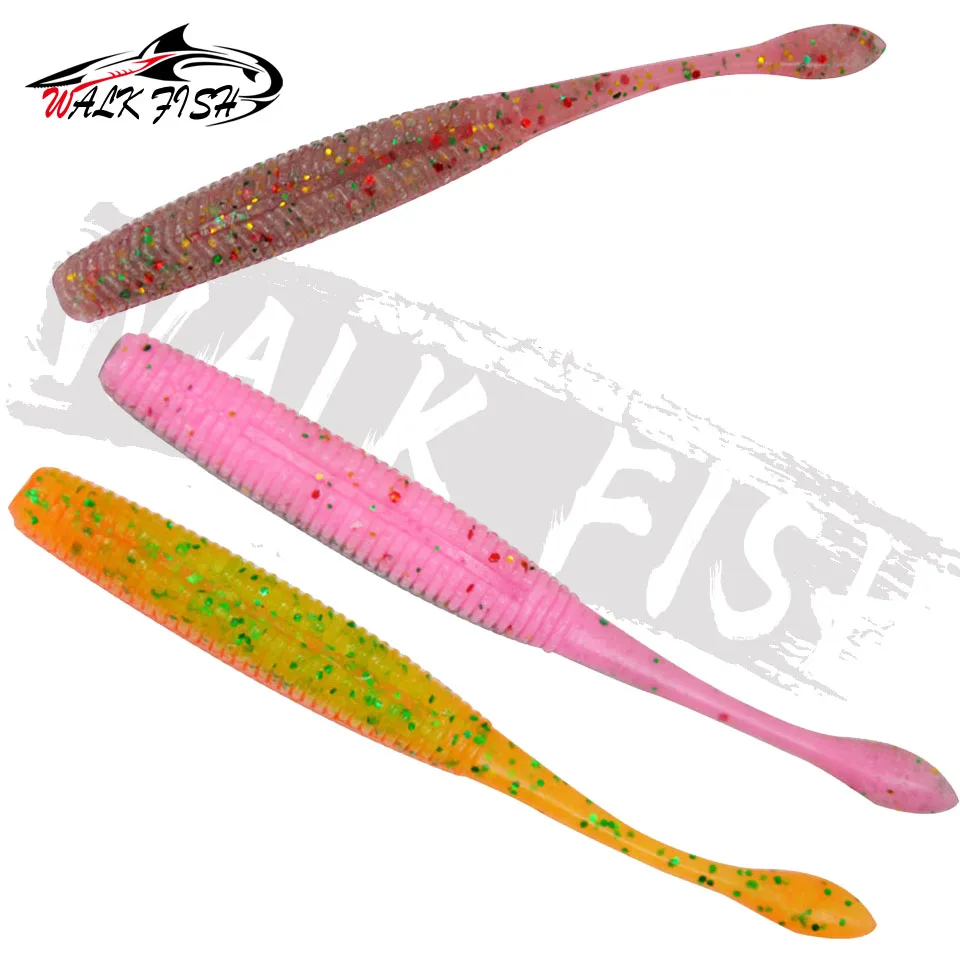 WALK FISH-señuelo de pesca con forma de gusano, 5 uds., cola recta con sal, 75mm/95mm/115mm, plástico perfecto, tiro de ensueño suave - imagen 4