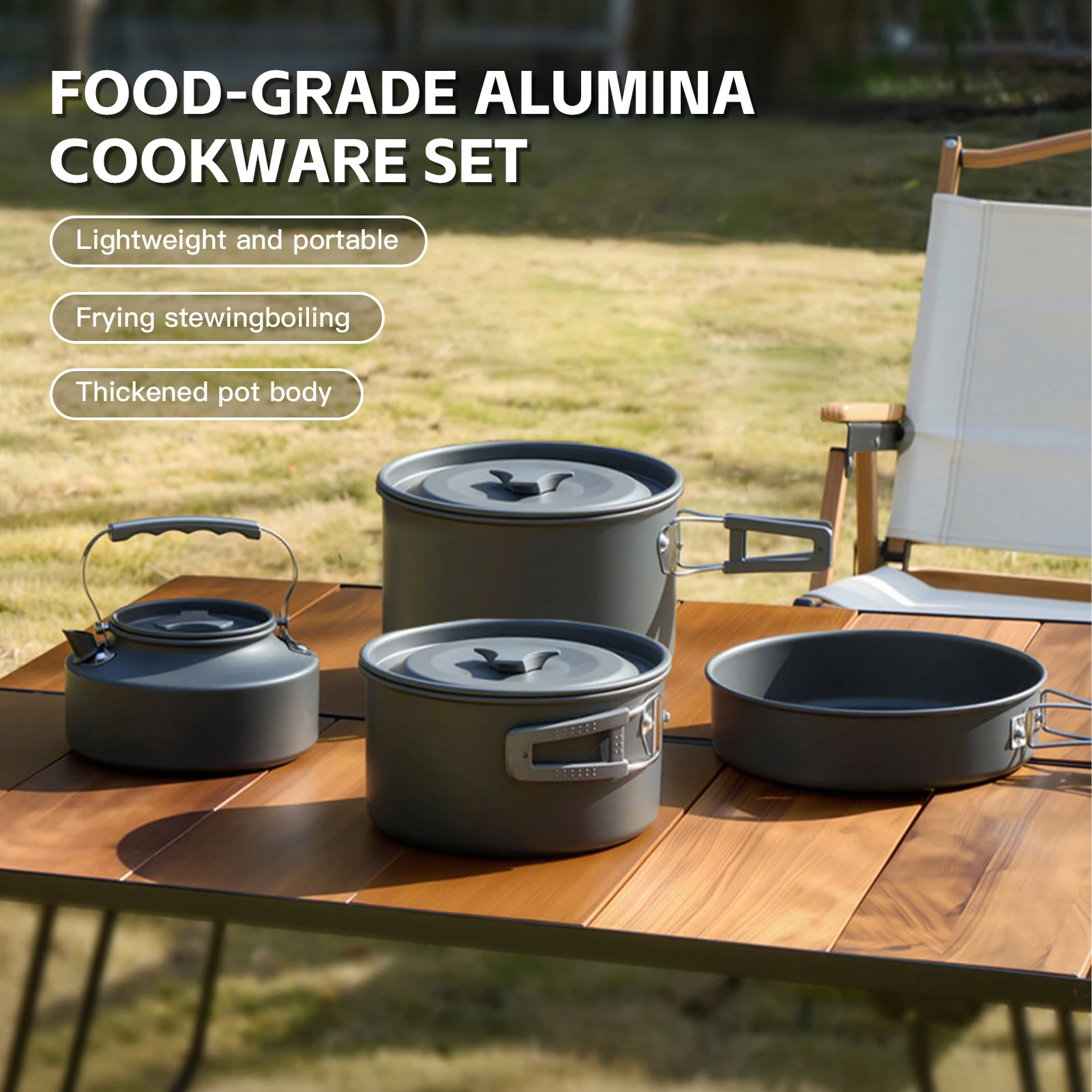 Juego cocina plegable acampar – Ollas sartenes resistentes al calor - imagen 4