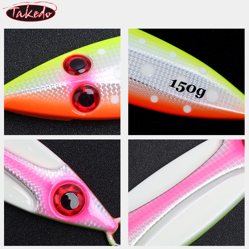 TAKEDO 100g 150g 200g 250g cebo de plantilla de vibración de Metal señuelo de Jigging de paso lento señuelo de pesca luminoso cebo de plantilla de plomo de curricán - imagen 5