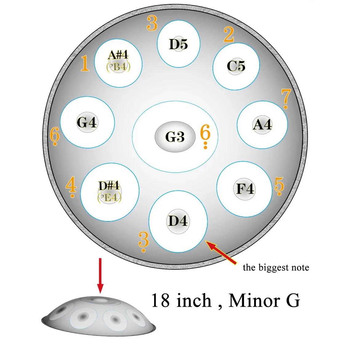 Handpan 18 pulgadas menor G 9 notas 440HZ Pantam acero mano Pan tambor Yoga meditación instrumentos musicales para principiantes - imagen 4