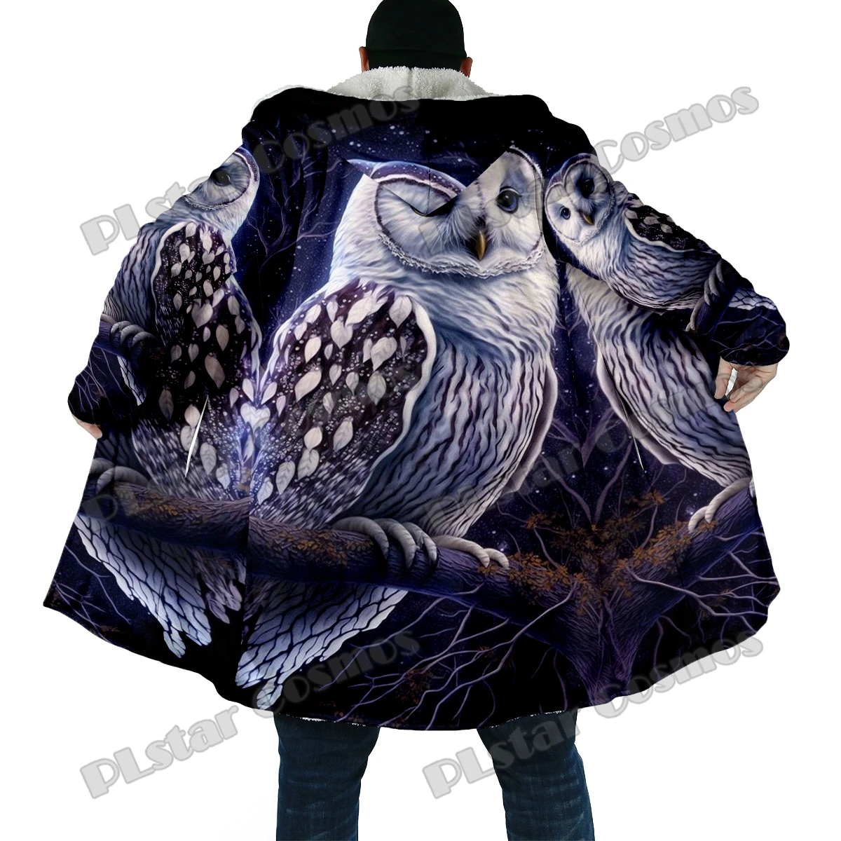 DP63 Capa de invierno con capucha Lana gruesa con estampado 3D de búho - imagen 3