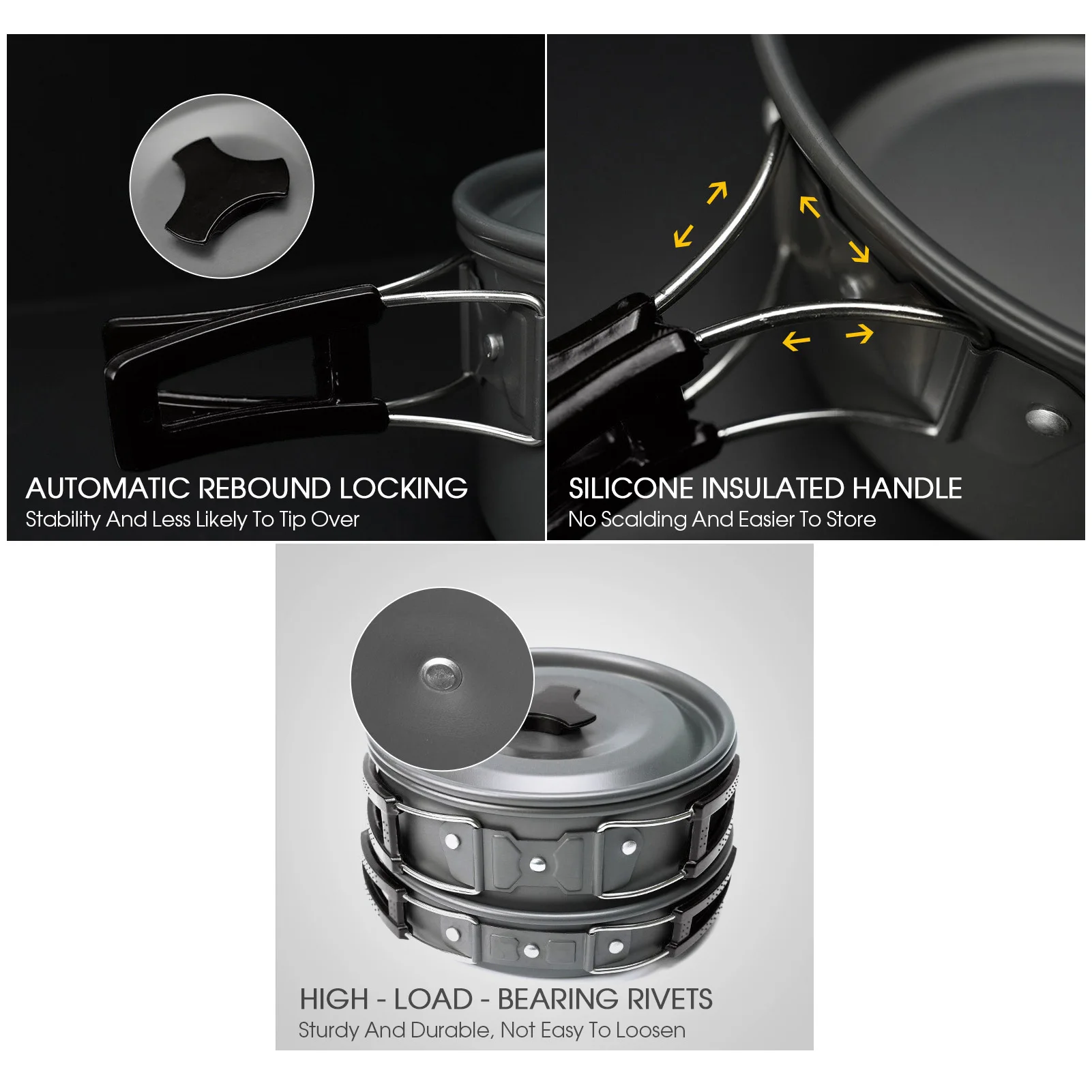 Juego de utensilios de cocina para acampar al aire libre, tetera combinada para 4 o 5 personas, antiadherente de aluminio, fácil de limpiar, portátil para acampar y hacer senderismo - imagen 5