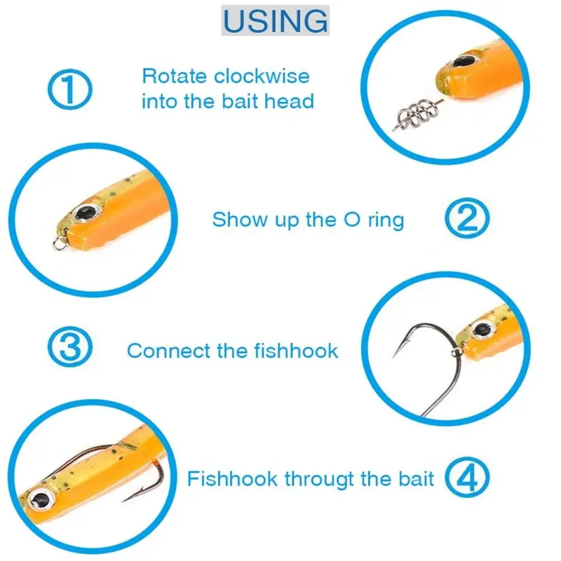 Paquete de 100 piezas pasador de bloqueo de resorte, Conector de pesca de gancho de manivela de 14mm, eslabones giratorios de acero inoxidable para cebo blando, accesorios de pesca - imagen 4