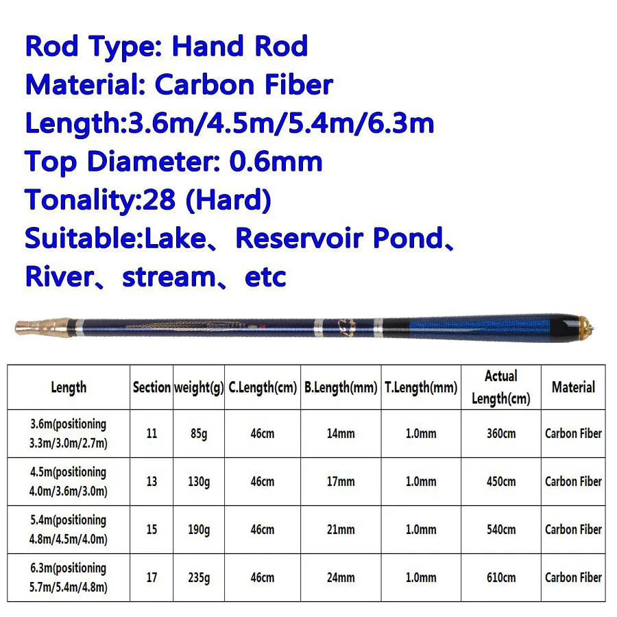 Cañas de pescar de cuatro posiciones de fibra de carbono, caña alimentadora de corriente telescópica de 3,6 M -5,4 M, accesorio duro ultraligero, caña de pescar de mano - imagen 4