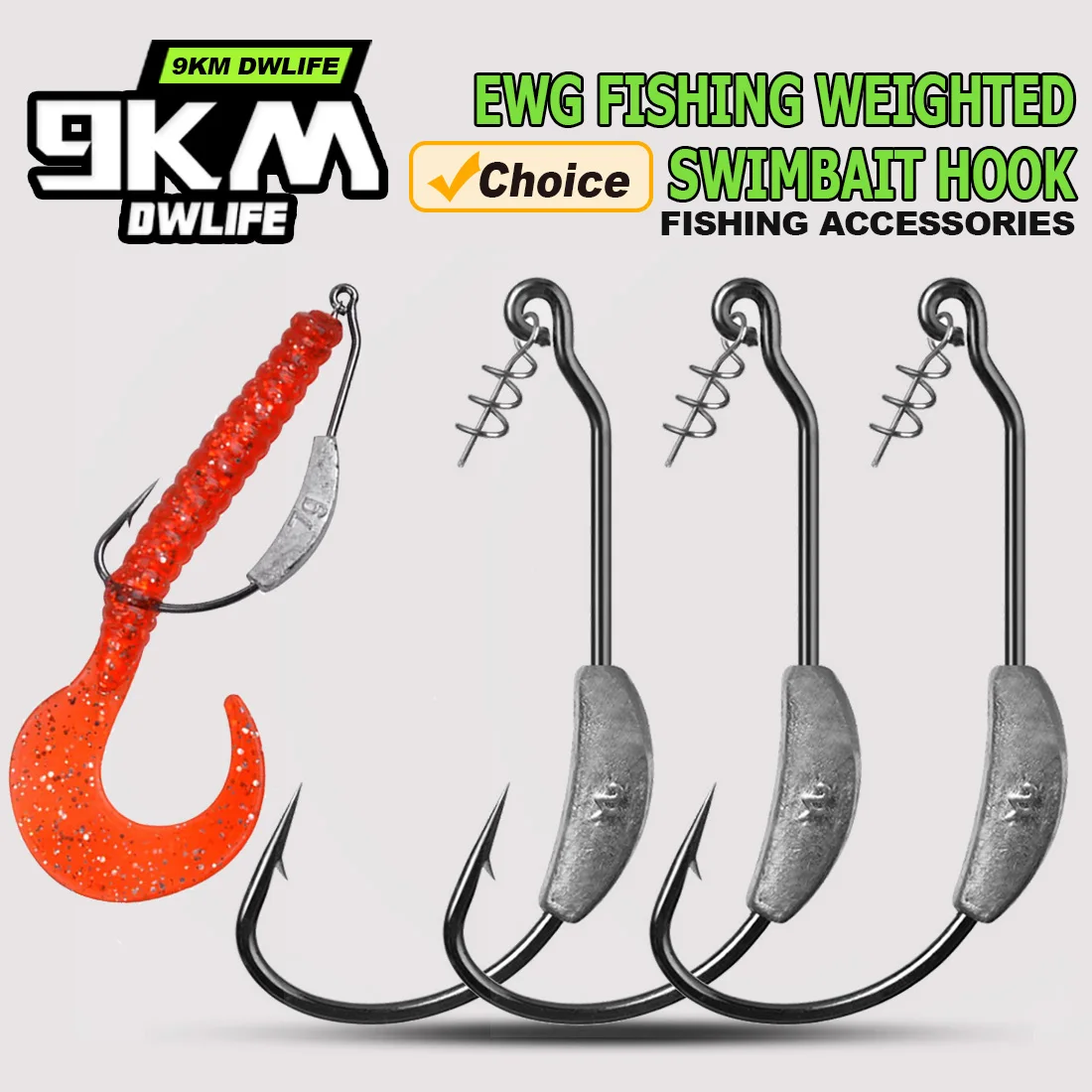 Anzuelo de pesca Ewg de 9KM, anzuelo de Swimbait ponderado con tornillo de 2g ~ 9g, anzuelo de señuelo suave de gusano, 5-10 Uds. Para lubina, aparejo Texas, agua dulce y agua salada - imagen 3