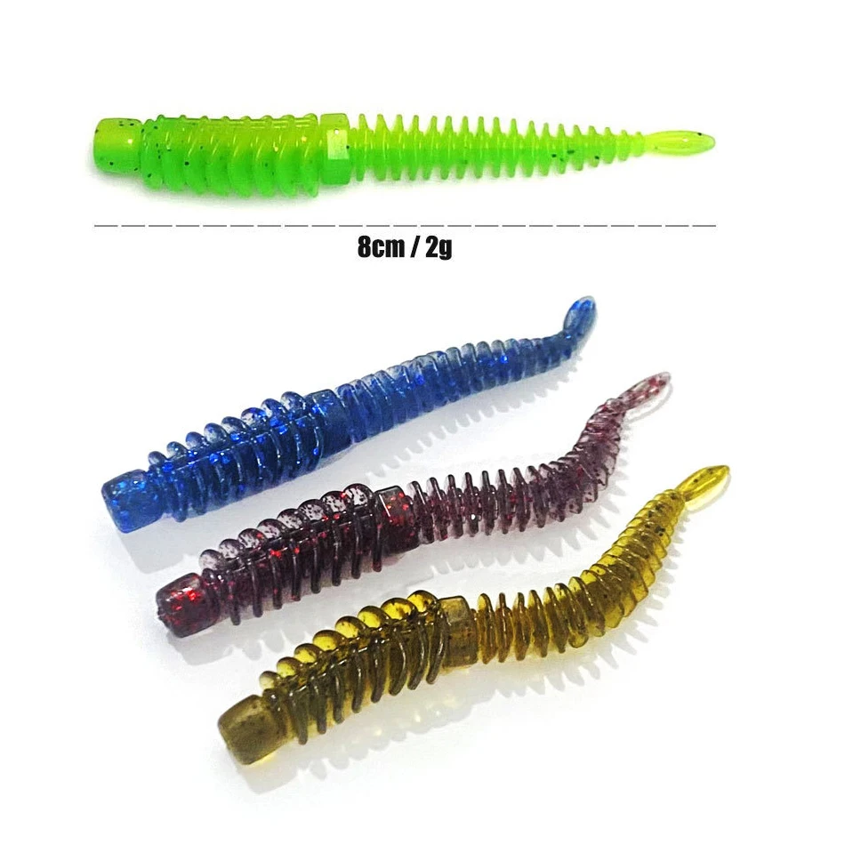 Señuelo de gusano suave para pesca, cebo falso de 8cm, 2g, 8 unidades por lote - imagen 2