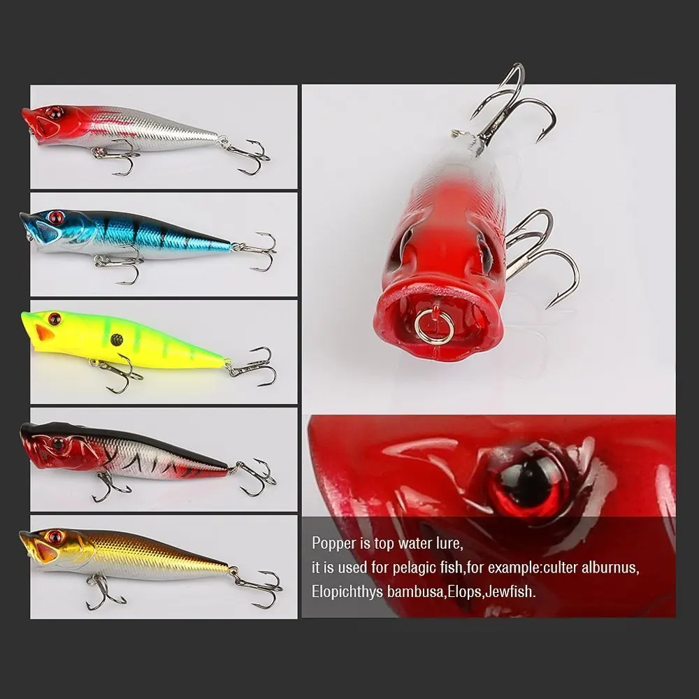 HiUmi-Señuelos de Pesca Popper, cebo Crankbait Wobblers, ojos 3d, 9cm, 12g, 1 unidad - imagen 3