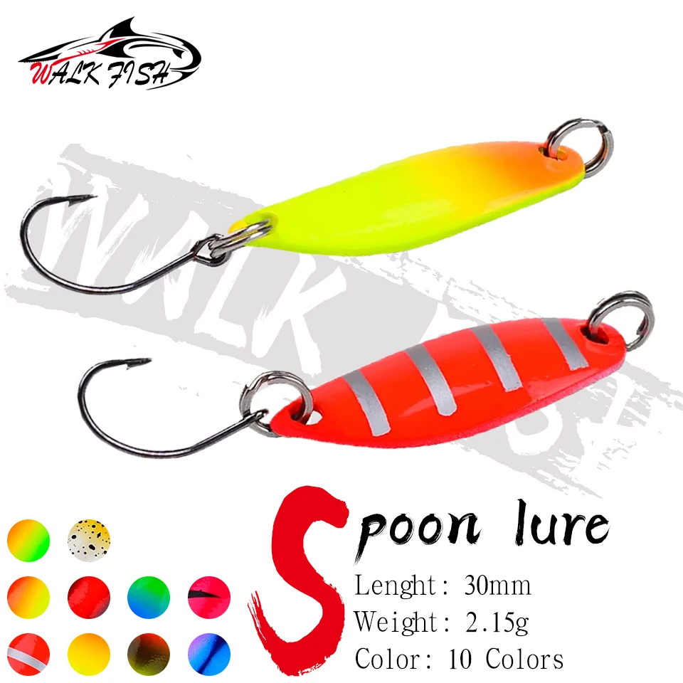 WALK FISH-señuelo de pesca de trucha y lubina, cuchara de Metal de 2,15g y 3cm, lentejuelas coloridas, cebo Artificial duro, aparejos, 1 Uds.