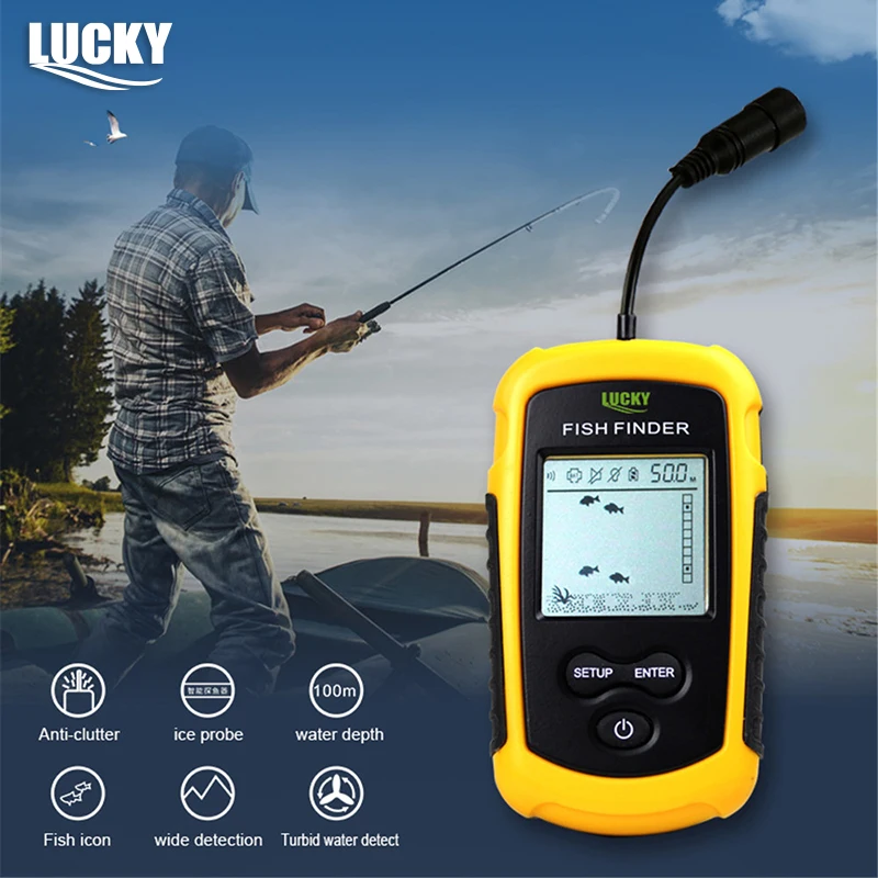LUCKY FF1108-1 buscador de peces portátil 100m de profundidad sonda con cable alarma 2 pulgadas Anti-UV LCD pantalla monocromática Detector de pesca - imagen 2