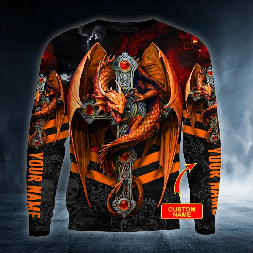 Sudadera con capucha estampado 3D calavera cruzada y dragón alado - imagen 2