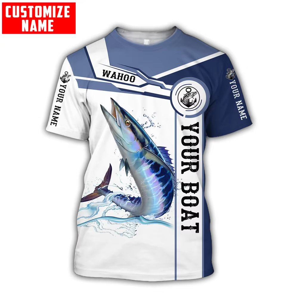 Camiseta 3D personalizada para pesca submarina Wahoo – Verano hombre - imagen 2