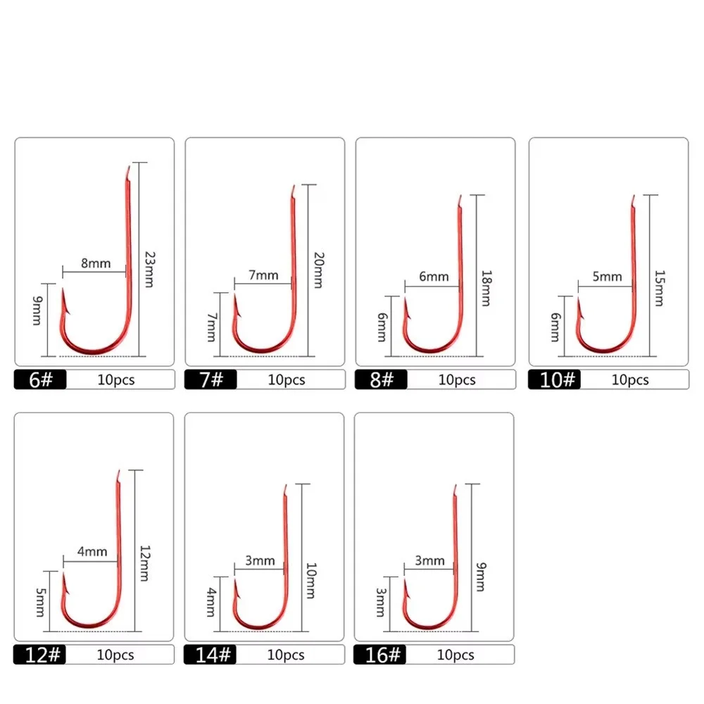 NGB 10 Uds. Anzuelos de pesca de acero rico en carbono tamaño de anzuelos de púas # 6- # 16 accesorios de pesca de carpa juego de anzuelos con ojos Pesca - imagen 2