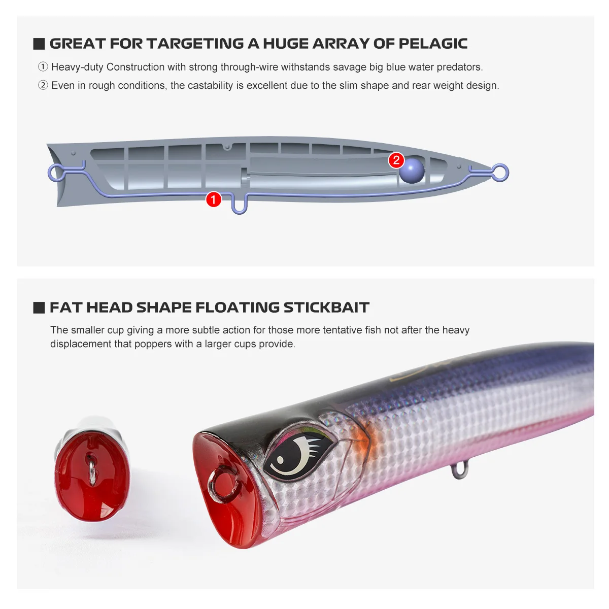 NOEBY Daio Popper señuelo de pesca 190mm 70g flotante de fundición larga buceo natación Artificial duro señuelo atún GT Señuelos de pesca de mar - imagen 5