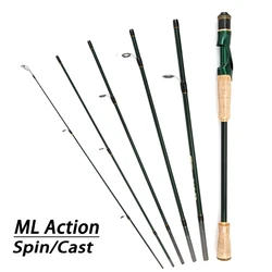 Caña de pescar giratoria de carbono, 6 secciones, 2,1 m/2,4 m, cañas giratorias de viaje portátiles, aparejos de pesca de punta sólida ML