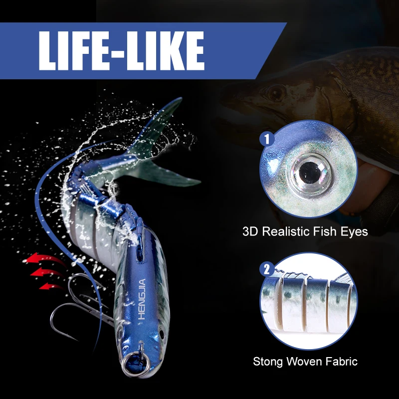 Señuelos de Pesca de calidad, cebos duros de 1 piezas, 17,8 CM/38G, 8 segmentos, cebo articulado, Swimbait, Wobblers realistas, aparejos de pesca para Lucio - imagen 5