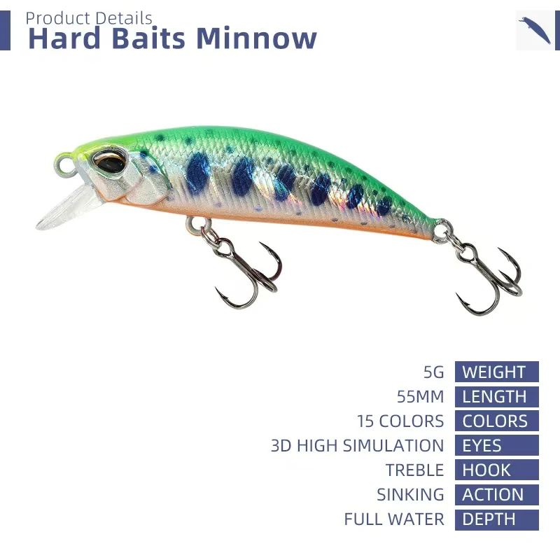 1 Uds 5,8 Cm 5,4g Pesca Jerkbait señuelo hundido Minnow Señuelos de Pesca cebo duro negro Minnow Wobbler aparejos de Pesca - imagen 3