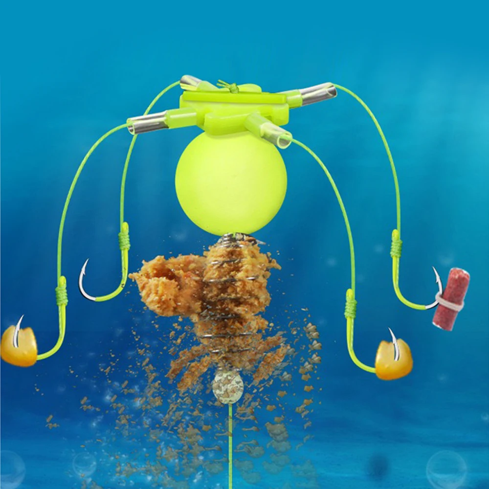 Gancho de cuerda para cebo de pesca, jaula de anzuelos de explosión, línea giratoria, alimentador de grupo, cuentas flotantes, Kit de plantilla de Metal con resorte, 2 uds. - imagen 5