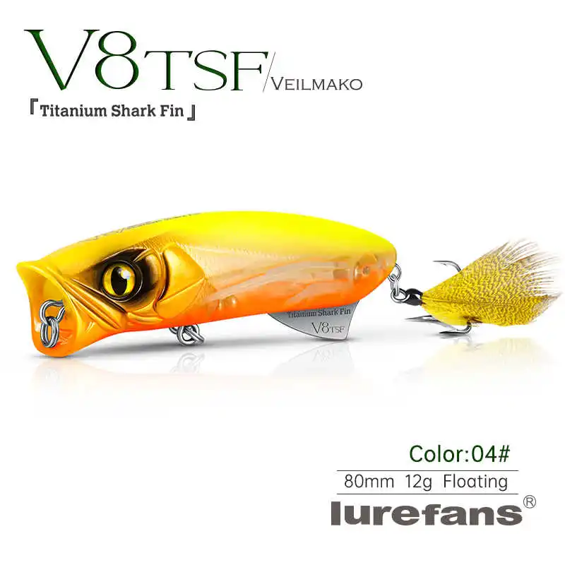 Lurefans V8TSF Popper-señuelo de pesca con superficie de agua flotante, Wobbler Artificial de tiro largo de 80mm/12g para aparejos de cebo duro para lubina - imagen 5