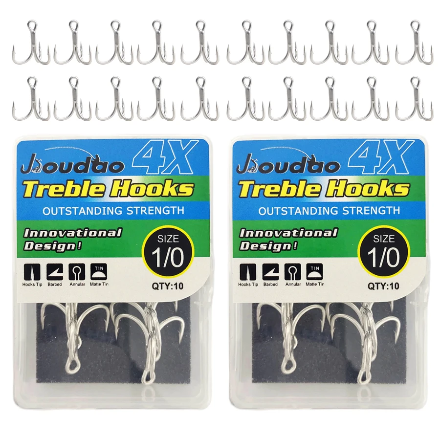 Fishing Treble Hooks 2Box/20Pcs High Carbon Steel 4X Strong Sharp Barbed Fishhook for Hard Lures Baits 10Pcs/Box 8Sizes 8-3/0# - imagen 2