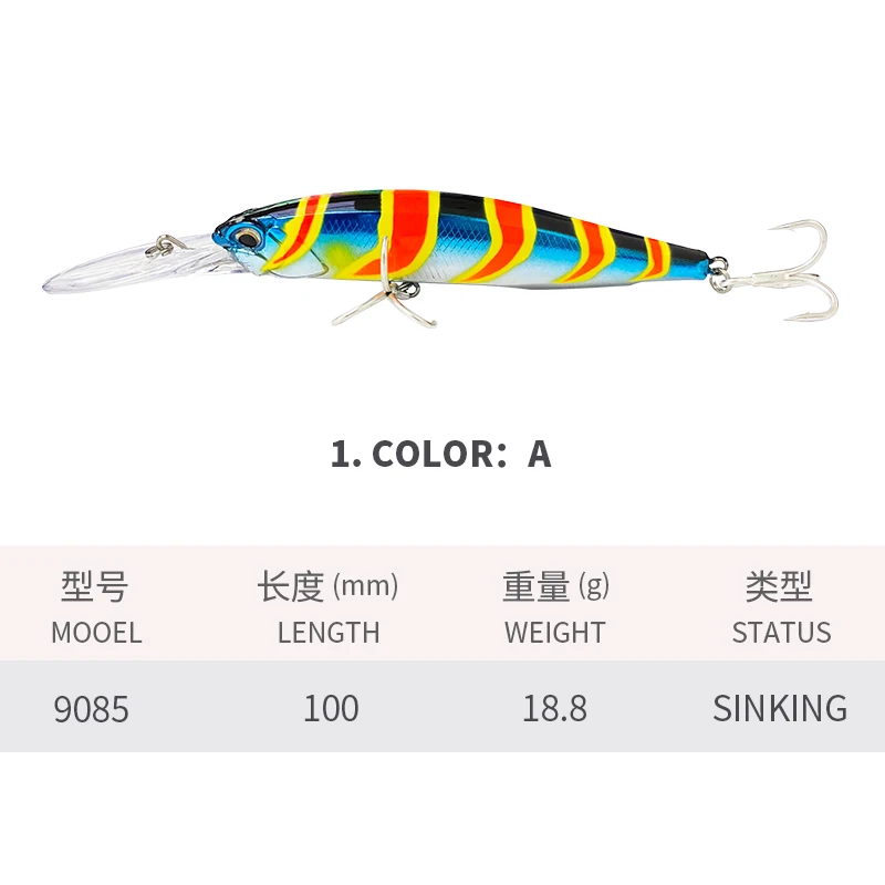 Señuelo de pececillo que se hunde, 1 piezas, 100mm, 18,8g, para Pesca Isca, Wobbler, lubina, trucha, Pesca de carpa, agua salada, 9085 - imagen 4