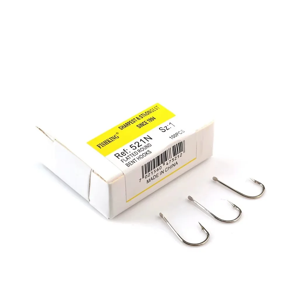 NGB 100PCS Anzuelo de pesca de acero con alto contenido de carbono plano 1 # -10 #   Anzuelos doblados redondos con púas, accesorios de pesca 521N - imagen 2