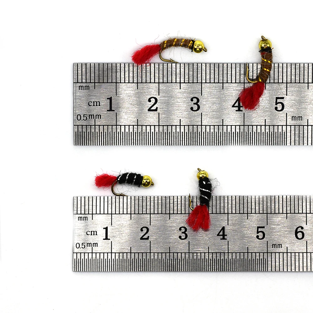 Moscas Nymph Buzzer con Bead Head Dorada y Cola Roja para Trucha - imagen 4