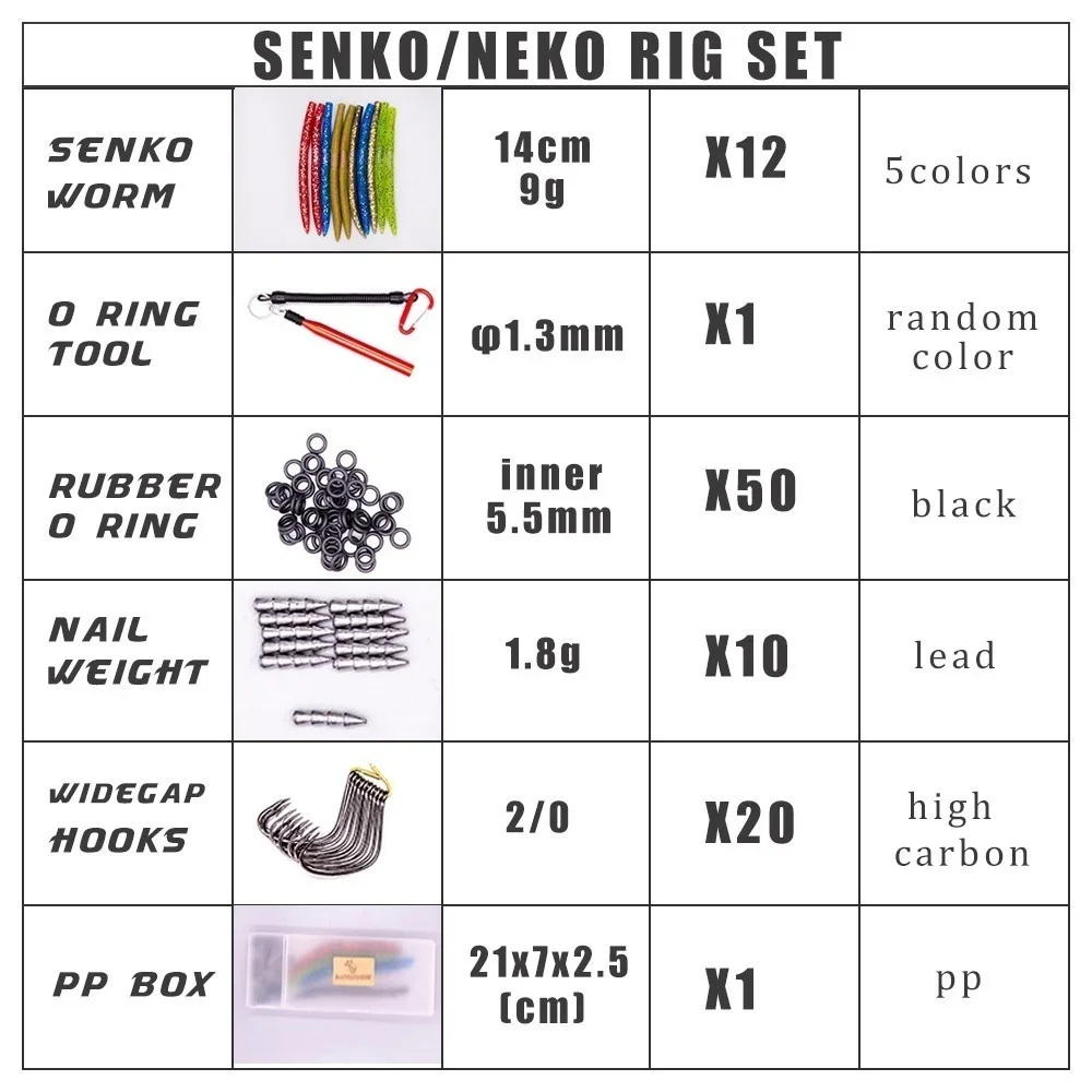 Senko-Juego de señuelos de gusano loco para pesca de lubina con anzuelos senko, herramienta de pesaje de uñas, caja de aparejos de pesca de tiro directo - imagen 4