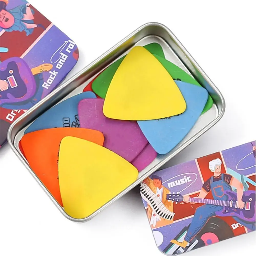 Nuevo Estuche para púas de guitarra con impresiones de dibujos animados, Mini caja de almacenamiento de púas de hierro, accesorios para guitarra, estuche para púas portátil