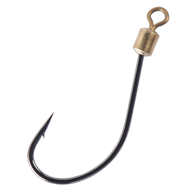 Anzuelos de pesca de un solo círculo, juego de anzuelos de pesca con rodamiento giratorio, anzuelo de pesca con púas de acero de alto carbono, carpa, gusano, artículos de pesca, 10 piezas - imagen 2