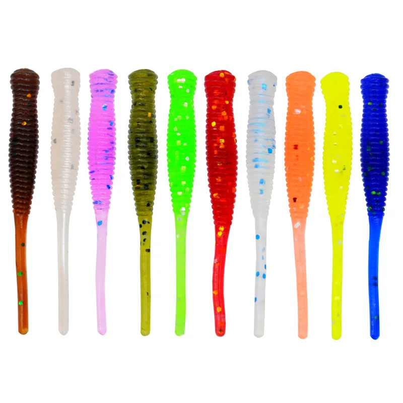 Señuelo de pesca con cola de aguja, cebo blando de 4cm, 0,3g, fondo de raíz, flotador de gusano, señuelos artificiales, lote de 100 piezas en oferta