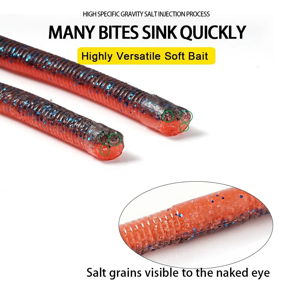 Señuelo de pesca suave SUNMILE, 10cm, 12,5 cm, Senko Worm Neko Rig, señuelos Flick Shake Earth Worm, cebo Artificial, señuelo de sábalo de silicona para lubina - imagen 4