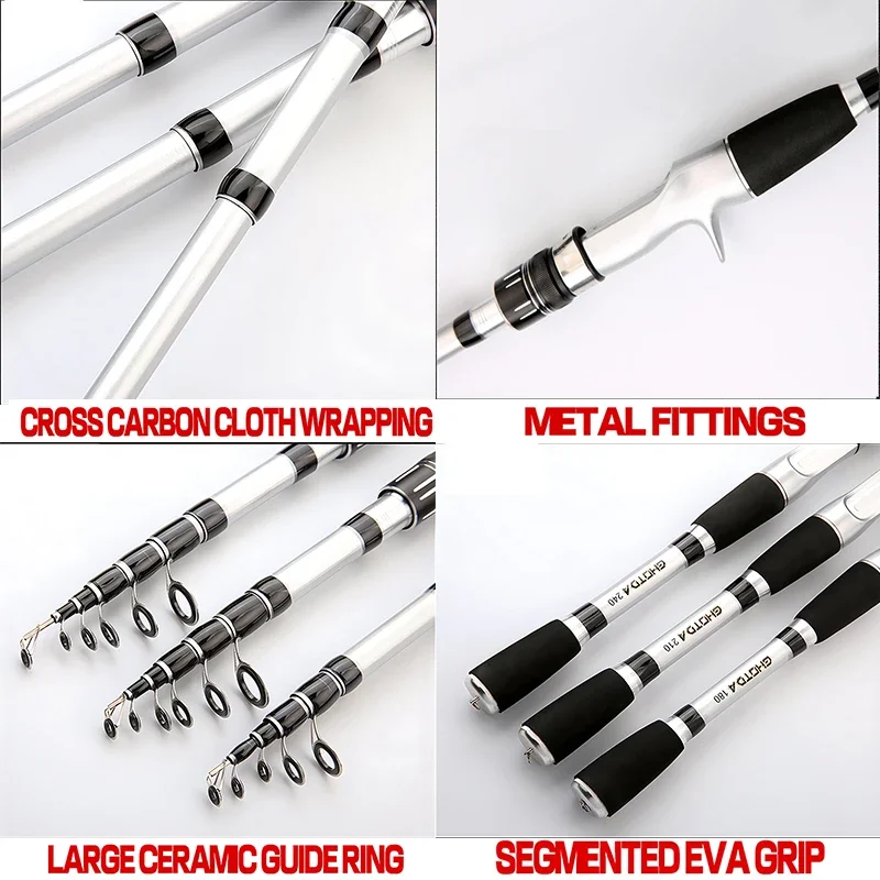 GHOTDA-Mini caña de pescar telescópica de viaje, 1,5/1,8/2,1/2,4 M, ultraligera, Baitcasting, 5-7 secciones para aparejos de pesca de carpa - imagen 4
