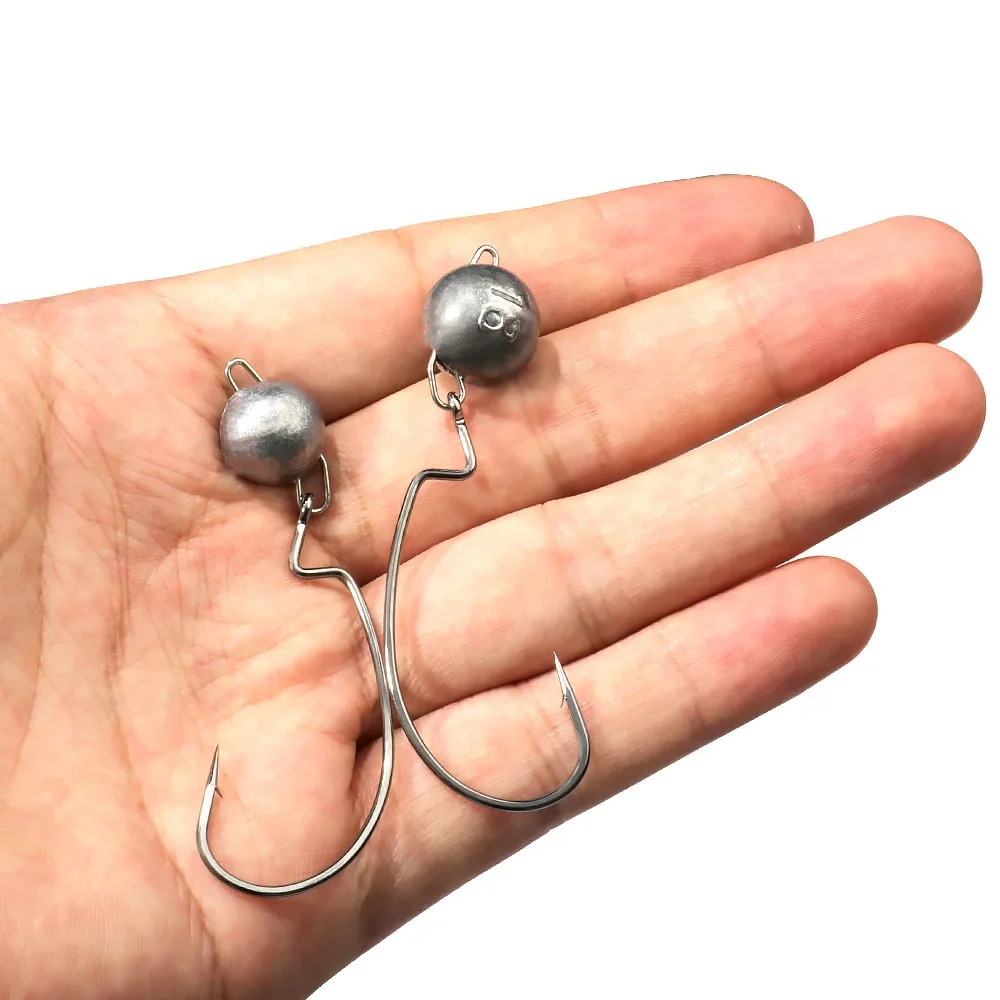 Ganchos de gusano con cabeza de anzuelo de Metal, 5 uds., 2g, 10g, 18g, peso, engranaje de manivela, plomo, Pesca, sin malezas, Offset, Texas Rig, Kit de aparejos de Pesca - imagen 5